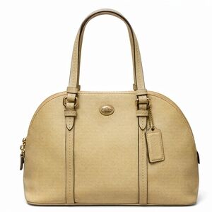 Coach Peyton Saffiano Leather Dome Satchel Cream Gold Champagne Metallic Bag